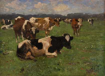 阿道夫·林斯的《草地上的奶牛》
