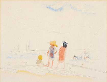 查尔斯·德茅斯的《海滩上的两个女人和孩子》