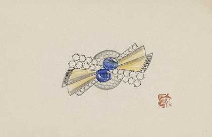 朱尔斯·夏德尔（Jules Chadel）设计的带有光线、金色、蓝宝石和闪耀的圆形珠宝