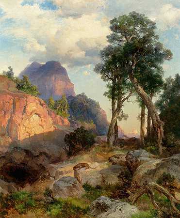 托马斯·莫兰的《大峡谷中的山狮（山狮巢穴）》