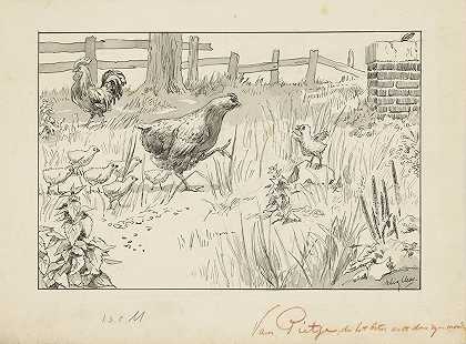 费利克斯·赫斯的《围栏里的鸡和小鸡》