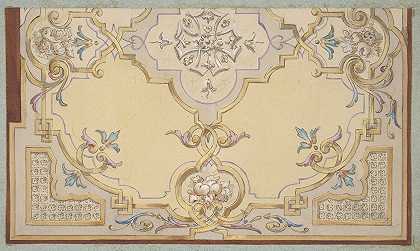 朱尔斯·爱德蒙德·查尔斯·拉查伊斯（Jules Edmond Charles Lachaise）用卷轴和水果棒装饰天花板的局部设计