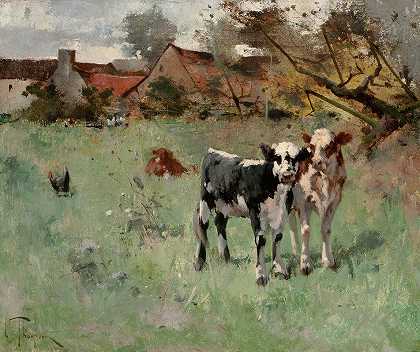哈里·艾夫斯·汤普森的《牧场里的两只奶牛》