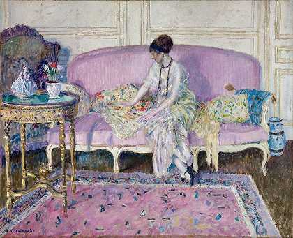 弗雷德里克·卡尔·弗里塞克的《坐在沙发上的女人》