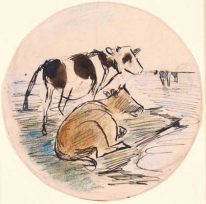 “Kalve påSaltholm（陶瓷盘草稿），西奥多·菲利普森