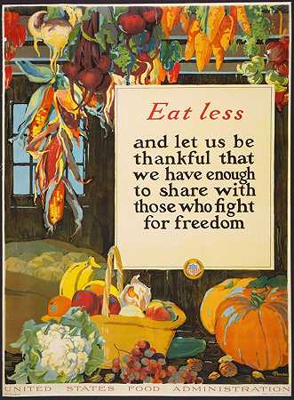“少吃一点，让我们感激我们有足够的食物与那些为自由而战的人分享