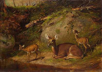 阿瑟·菲茨威廉·泰特的《多伊和两只小鹿》