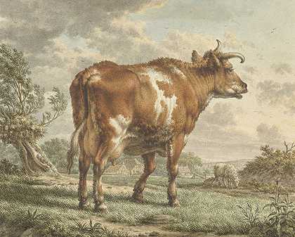 雅各布·卡特斯的《风景中的红骨奶牛》