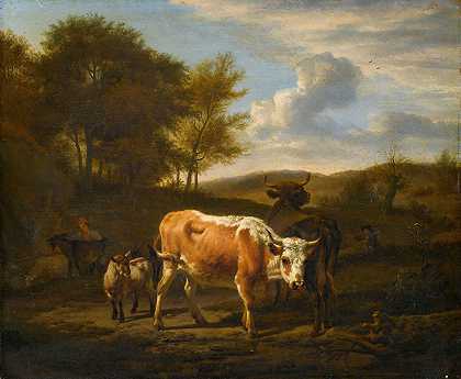 阿德里安·范·德·维尔德的《带奶牛的山地风景》