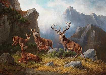 莫里茨·穆勒的《山上的鹿与鹿》