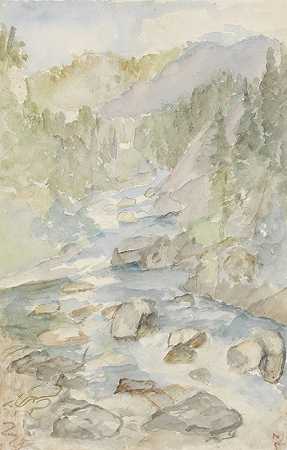 Jozef Israëls的《带溪流的山景》