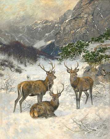 约瑟夫·施密茨伯格的《冬天的鹿群》