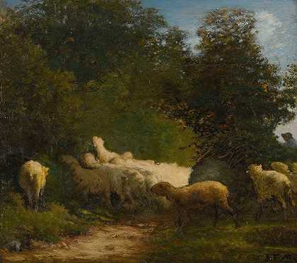 让-弗朗索瓦·米勒的《沿着篱笆吃草的羊》