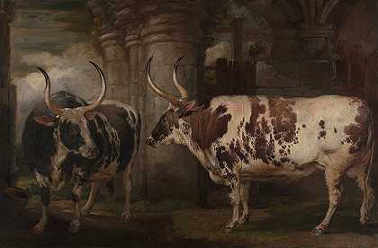 詹姆斯·沃德（James Ward）的《两头牛的肖像，波维斯伯爵的财产》