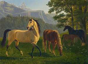 约翰·雅各布·比德曼的《风景中的马》