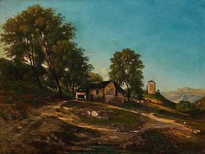 亨利·约瑟夫·哈皮涅斯的《带农舍的夏季风景》