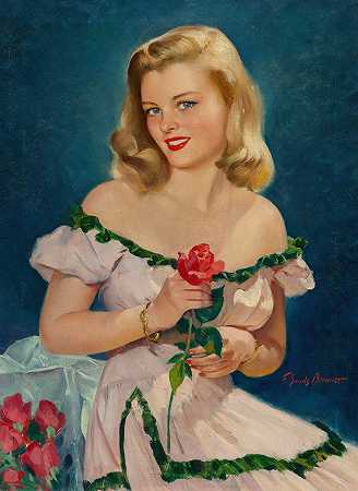 弗雷德里克·桑斯·布伦纳的《玫瑰坐金发女郎》