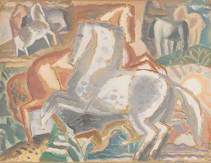 Leo Gestel的《风景中的马》