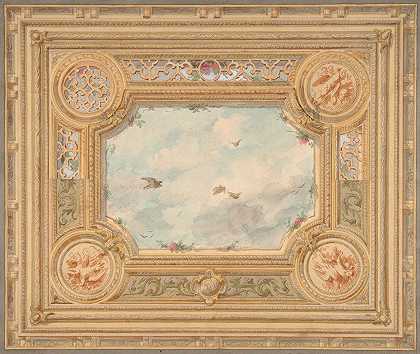 朱尔斯·埃德蒙德·查尔斯·拉查伊斯（Jules Edmond Charles Lachaise）设计的天花板，中央有四枚奖章和天空图案