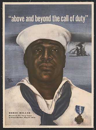1942年5月27日，多莉·米勒在珍珠港接受了大卫·斯通·马丁的海军十字勋章