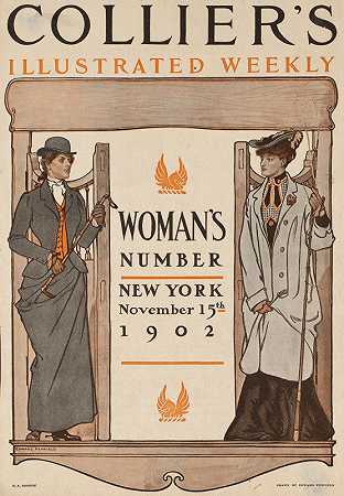 爱德华·彭菲尔德（Edward Penfield）著《科利尔画报》（Collier）周刊。《女人的号码》（Woman’s number），纽约，1902年11月15日