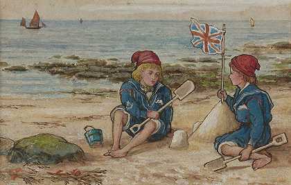 约翰·乔治·索尔比的《海滩上的两个孩子》