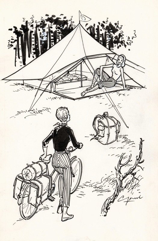 “坐在帐篷前的女人”