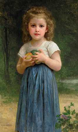 “小女孩手里拿着苹果