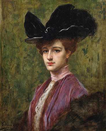 亨利·阿德里安·塔努克斯的《戴黑帽子的优雅女士》