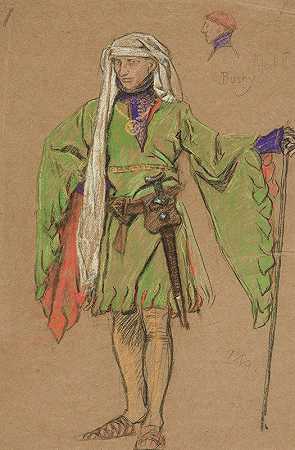 埃德温·奥斯汀·艾比为理查德二世国王绘制的浓密服装素描
