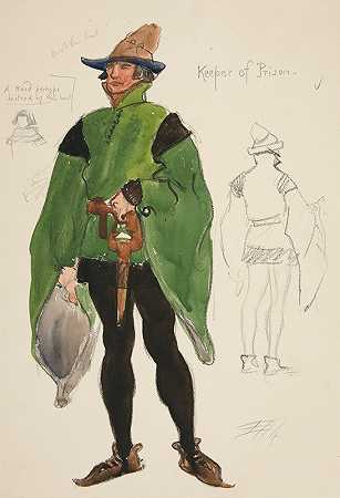 “监狱看守”，亨利·欧文（Henry Irving）1898年计划制作的埃德温·奥斯汀·艾比（Edwin Austin Abbey）《理查德二世》（Richard II）的服装素描