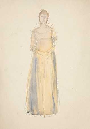 埃德温·奥斯汀·艾比（Edwin Austin Abbey）的《一个女人的素描》（穿黄色衣服）