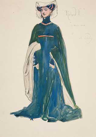 《一位女士》，埃德温·奥斯汀·艾比（Edwin Austin Abbey）为亨利·欧文（Henry Irving）策划的《理查德二世国王》（King Richard II）制作的服装素描