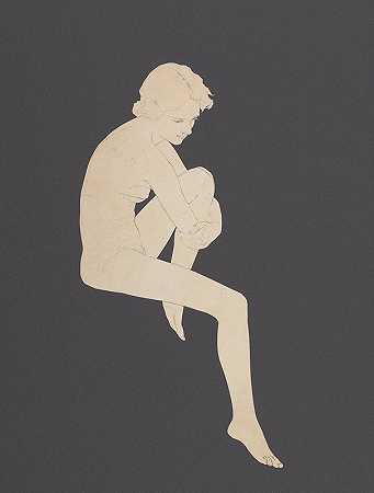 Maxfield Parrish的《坐着的裸体，初步的爱迪生马自达灯日历》