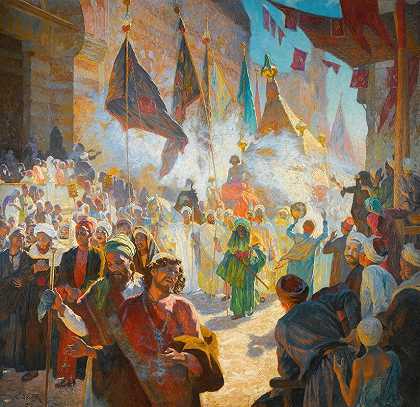 路德维希·德伊奇的《马赫马尔在开罗街头的游行》