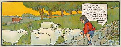 弗洛伦斯·哈里森的《坐在石墙上看羊的男孩》