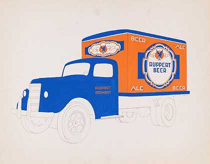 温诺德·赖斯为“Ruppert Beer”和啤酒卡车项目设计的图形