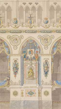 “兰斯大教堂内立面图，国王路易一世雕像，查尔斯·珀西尔