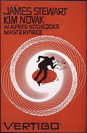 阿尔弗雷德·希区柯克的杰作，索尔·巴斯的《眩晕》中的詹姆斯·斯图尔特、金·诺瓦克