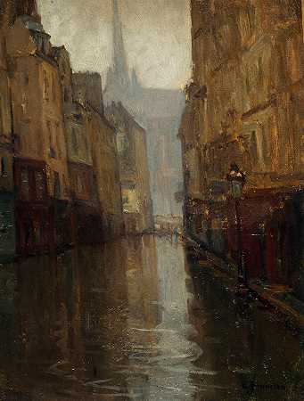 “通往蒙特贝洛码头的上铺街道（1910年洪水），作者：Germain Eugène Bonneton