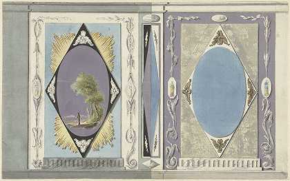 亚伯拉罕·梅尔滕斯（Abraham Meertens）的“房间装饰设计，两块镶板镶有椭圆形钻石”