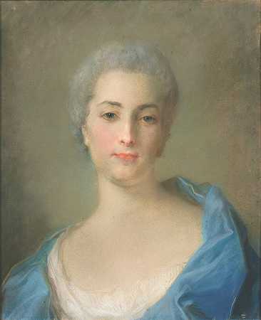 “一位年轻女士的肖像，可能是D夫人，由Jean-Baptiste Perronneau创作