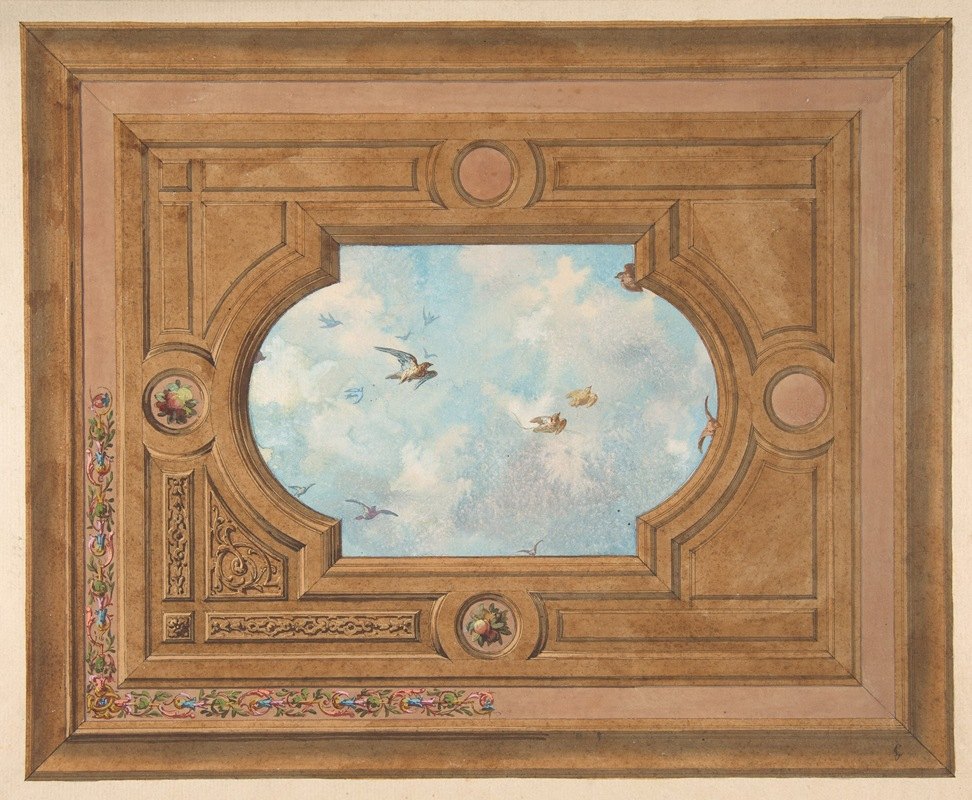 朱尔斯·爱德蒙德·查尔斯·拉查伊斯（Jules Edmond Charles Lachaise）设计了一个天花板，天花板上布满了飞鸟