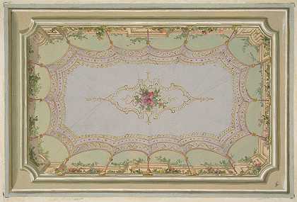 朱尔斯·爱德蒙德·查尔斯·拉查伊斯（Jules Edmond Charles Lachaise）为天花板的彩绘装饰设计，天花板上有一个圆顶雨篷和玫瑰花