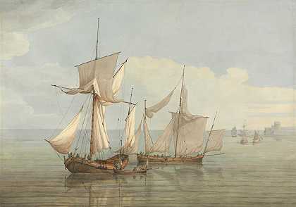 约翰·托马斯·塞雷斯的《平静海上的一条霍伊和一个行李与其他船只》（A Hoy and A Lugger with other Shipping on A Calm Sea）