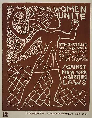 “3月28日，妇女联合示威……反对纽约堕胎法。”