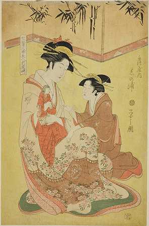 《模仿七贤的美人——年轻宫女的选择》（志知健津雅津比津信佐郎）Chōbunsai Eishi的《筑屋的信女》