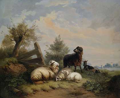 威廉·梅尔基奥的《门口的羊、白羊座和山羊》