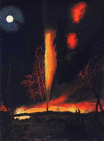 詹姆斯·汉密尔顿的《在宾夕法尼亚州罗塞维尔附近的夜晚燃烧油井》