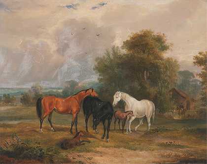 弗朗西斯·卡尔克拉夫·特纳的《马在放牧马和马驹在田里》